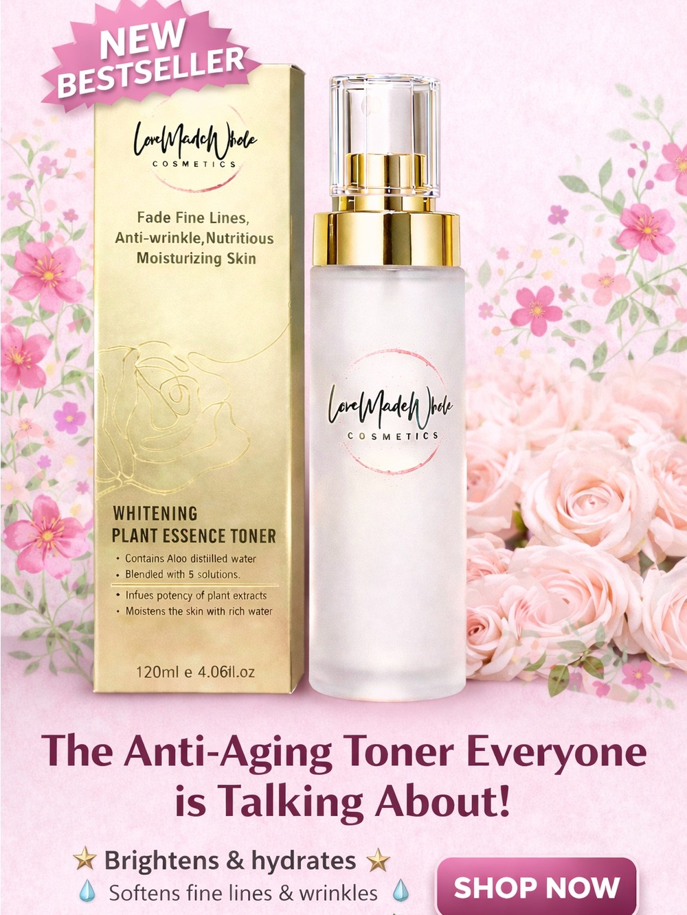 LoveMadeWhole Whitening Plant Essence Toner — Soft Pink